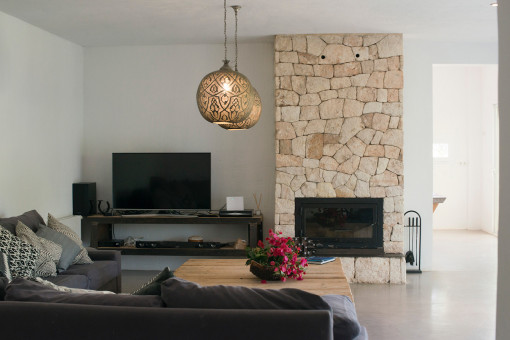Living area with fireplace