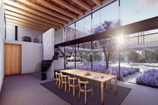 Light flooded dining and living area