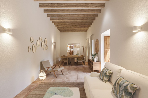 Open-plan living and dining area